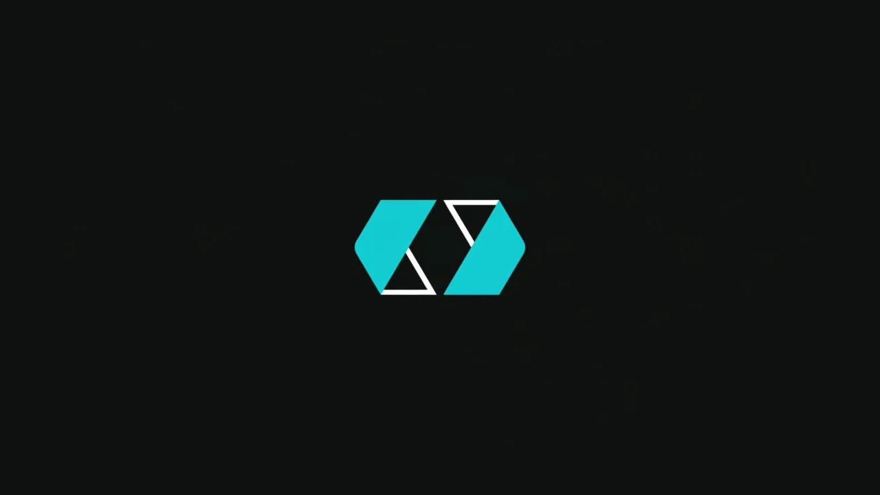 The cyan and white JKRB geometric mark glowing against a black background
